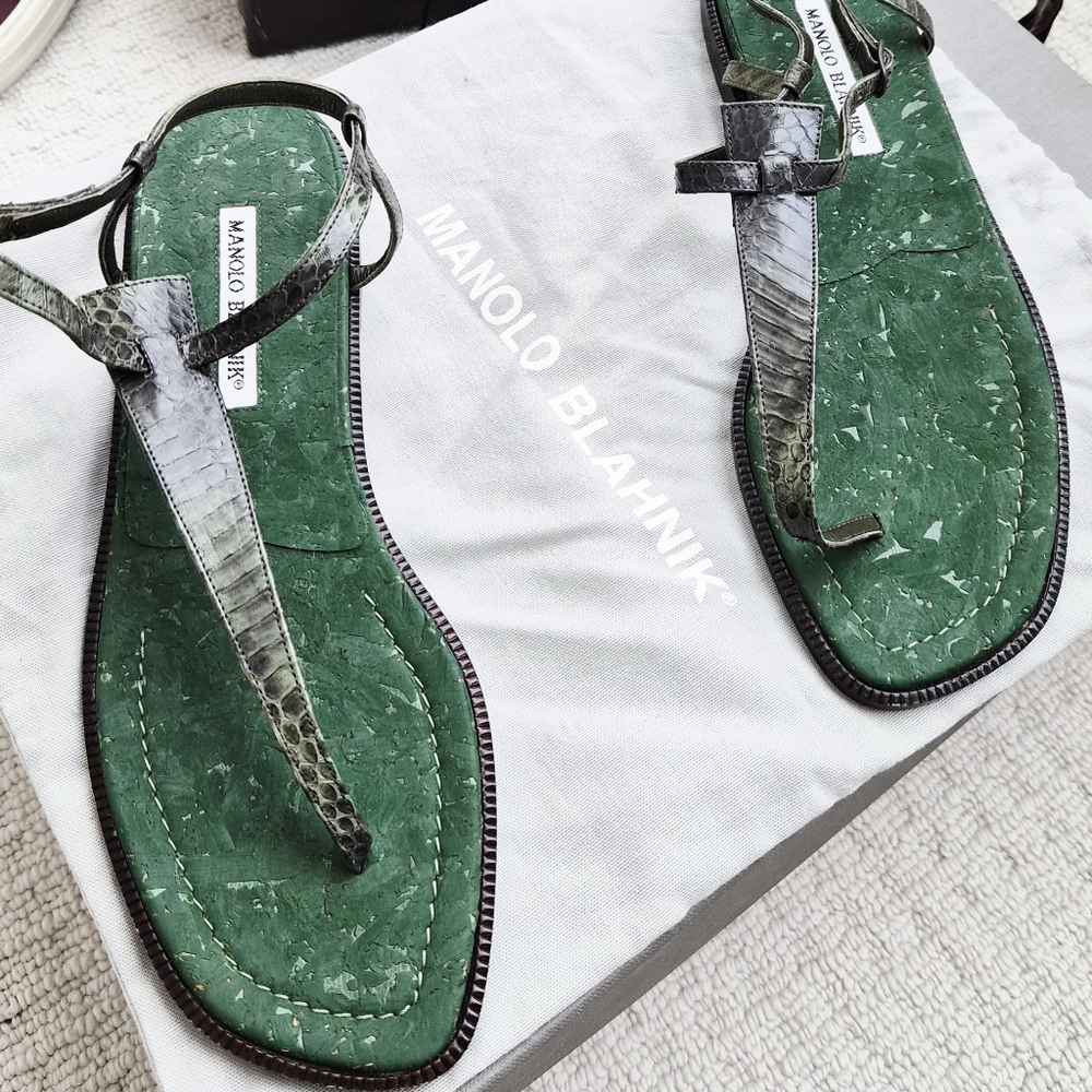 Manolo Blahnik Emerald Green Snakeskin Sandals